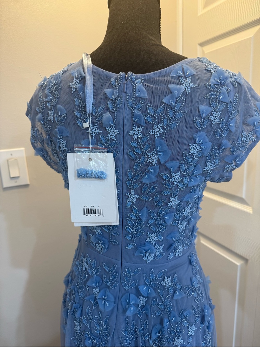 Mac Duggal Dusty Blue Floral Appliqué Maxi Gown - Picture 4 of 11
